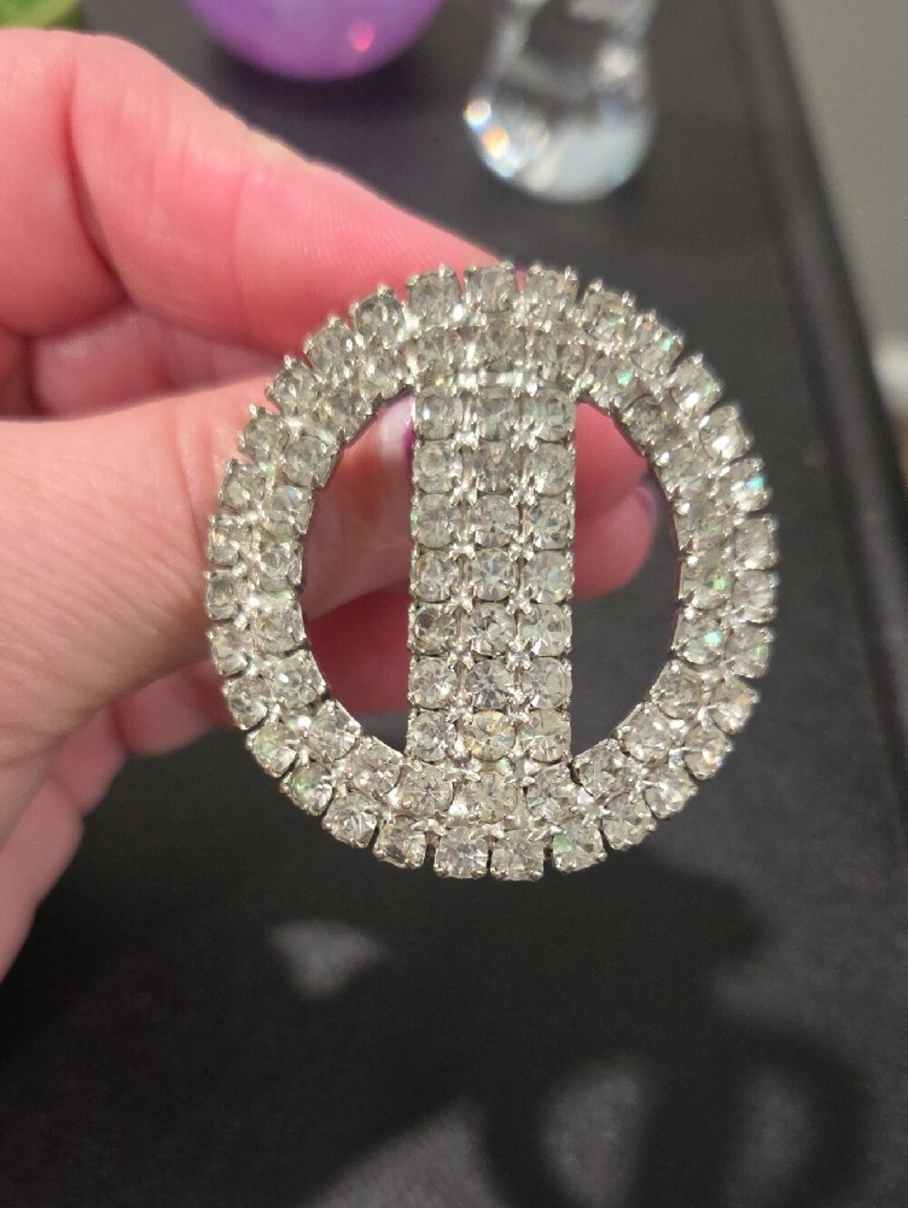 Crystal Circle Statement Shoe Clips - Silver Rhinestone - Picture 5 of 6
